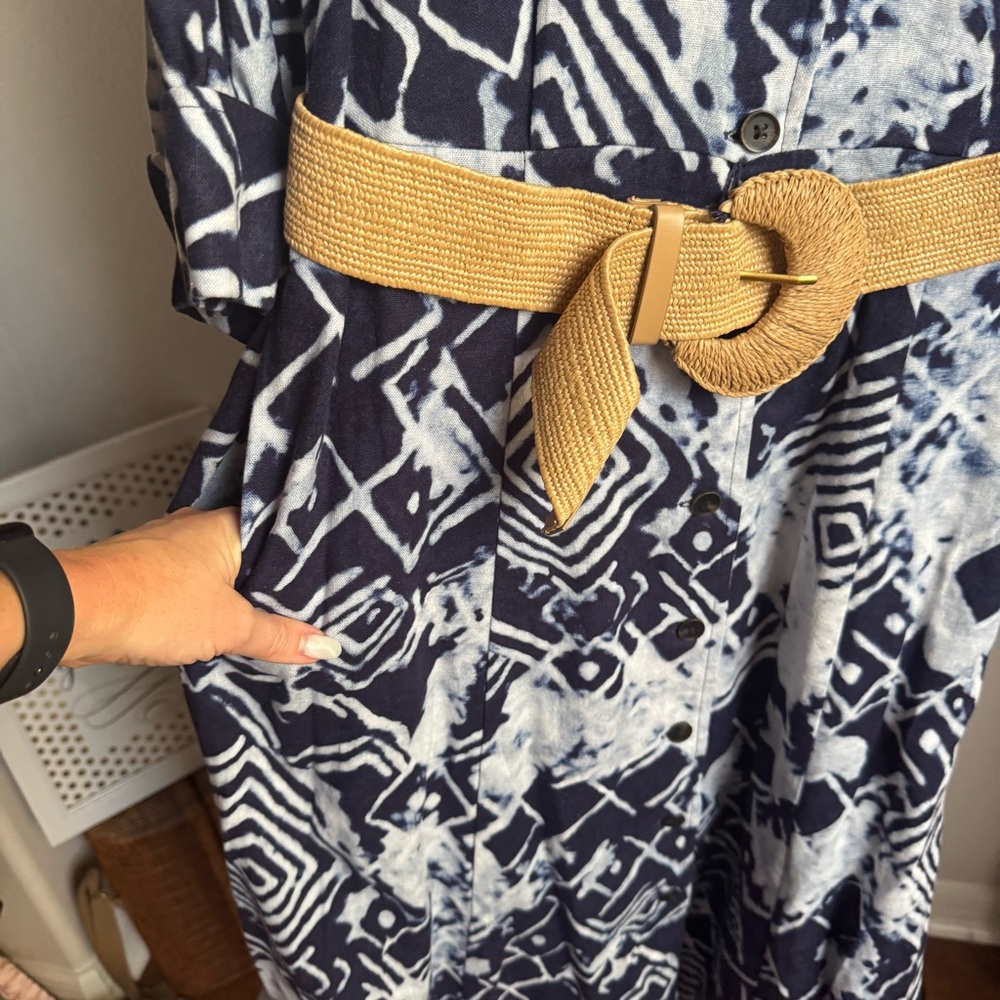 NWT Donna Karan New York LINEN-BLEND PRINTED MIDI SHIRT DRESS Sz 6 - Picture 15 of 16